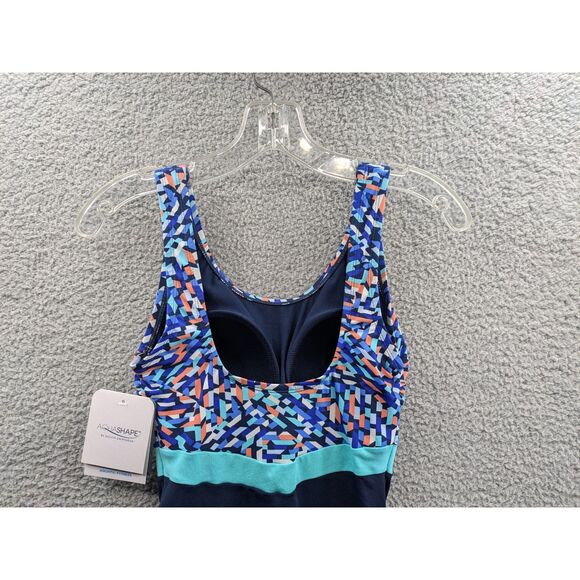 NWT Dolfin Aquashape Women's blue Print Moderate Scoop Back One Piece sz 6 - Picture 6 of 11